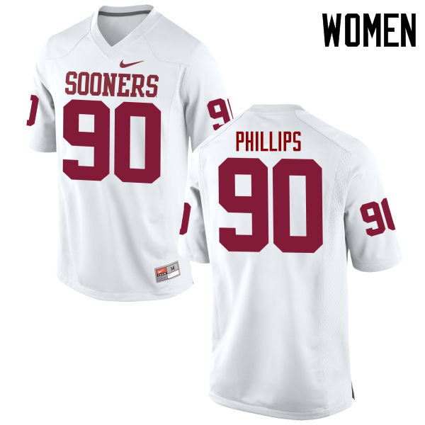 Women Oklahoma Sooners #90 Jordan Phillips College Football Jerseys Game-White